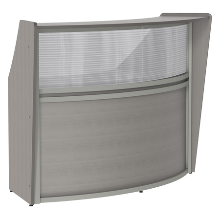 Linea Italia Curved Reception Desk with Counter, Clear Panel, 72”W x 32”D, Ash ZUD310